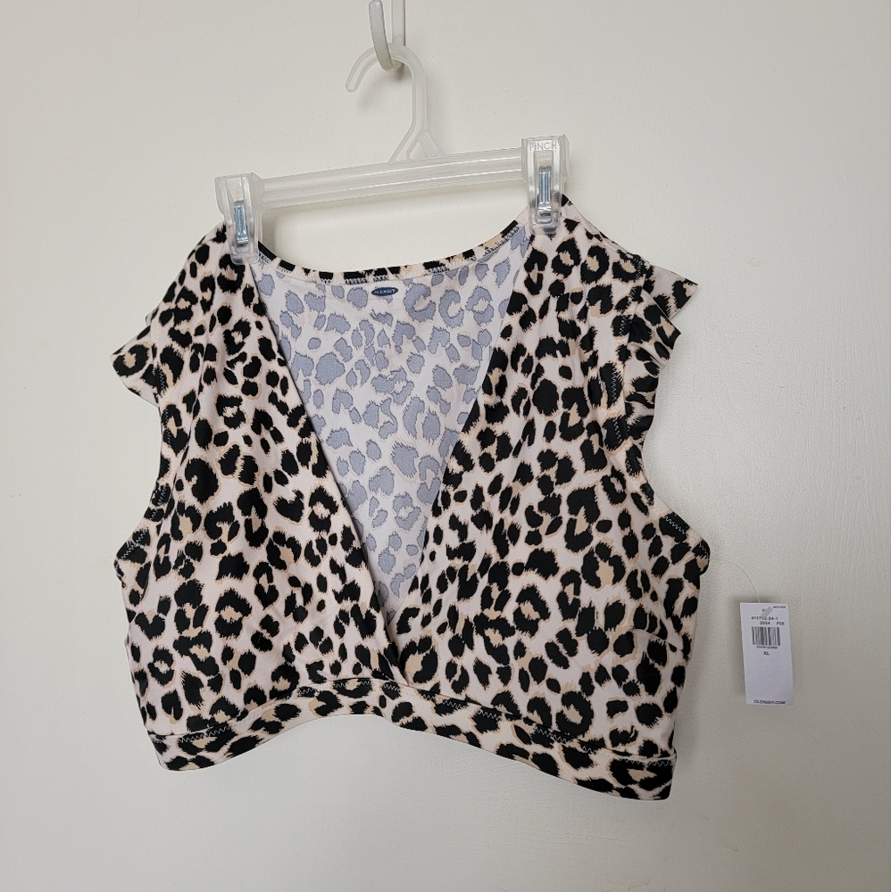 NWT Old Navy, Leopard, Flutter Sleeve, V-neck, Full back, swim top, XL